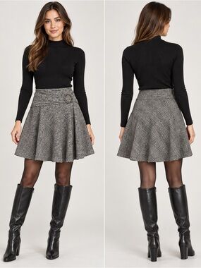 Classiques Entier Black and White Plaid Circle Skirt Size 0 Preppy Classic
